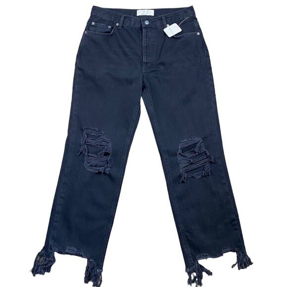 Free People Womens Maggie Distressed Straight Leg Crop Jean Size 27 Black - Picture 2 of 12